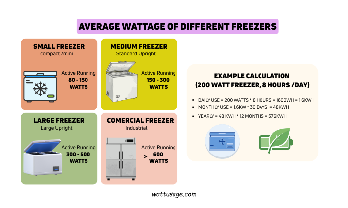 Average Wattage of Different Freezers