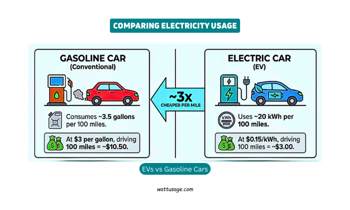 Comparing Electricity Usage EVs vs Gasoline Cars