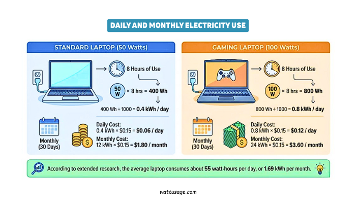 how many watts does a laptop use