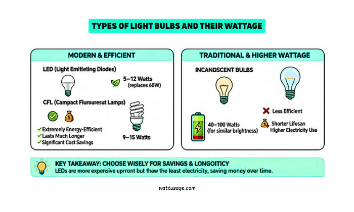 Types of Light Bulbs and Their Wattage
